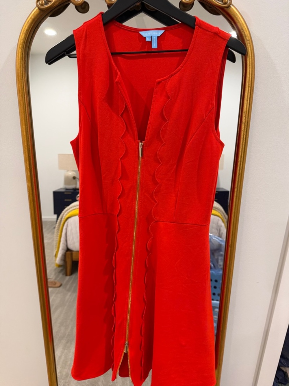 Draper James Red Scalloped Zip-front Mini Dress